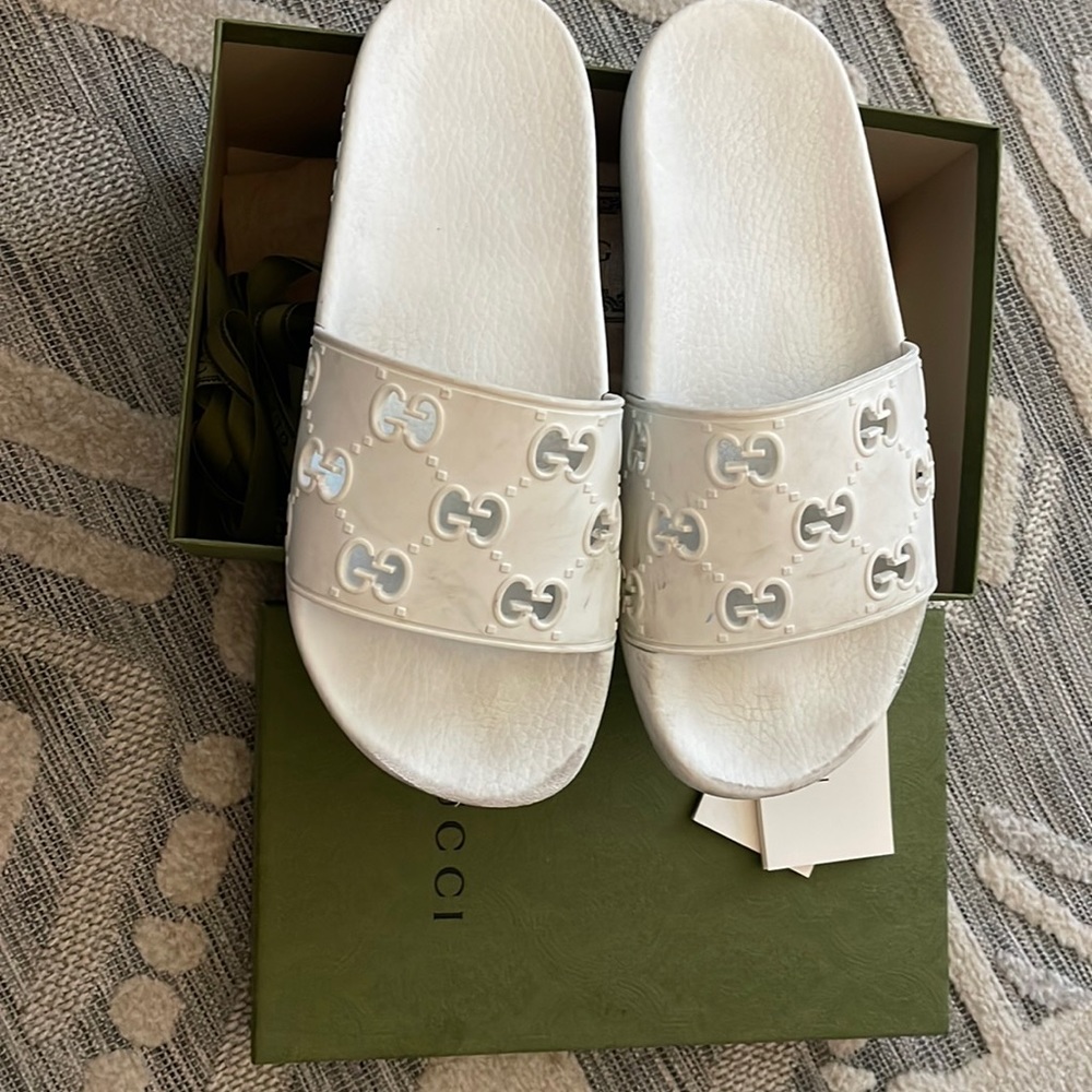 Authentic White Gucci Slides